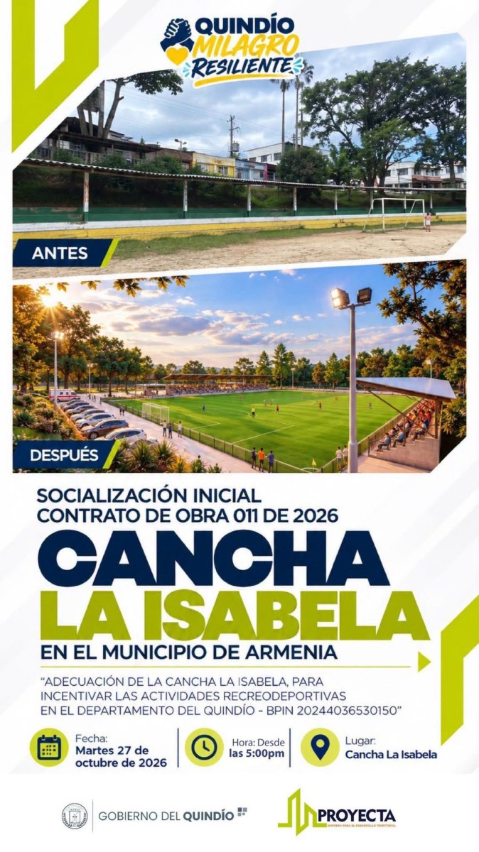 GOBIERNO DEL QUINDÍO SOCIALIZARÁ OBRAS DE ADECUACIÓN DE LA CANCHA LA ISABELA EN ARMENIA
